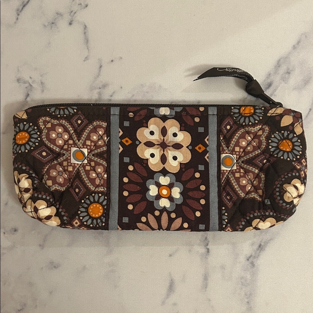 Vera Bradley Brown Floral Quilted Pencil Case - Picture 2 of 6